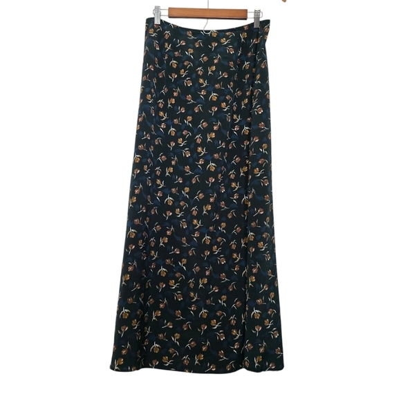 VTG 90s La Fete Floral Maxi Skirt Blue Brown Ditsy Print Cottagecore Whimsigoth - Picture 3 of 5